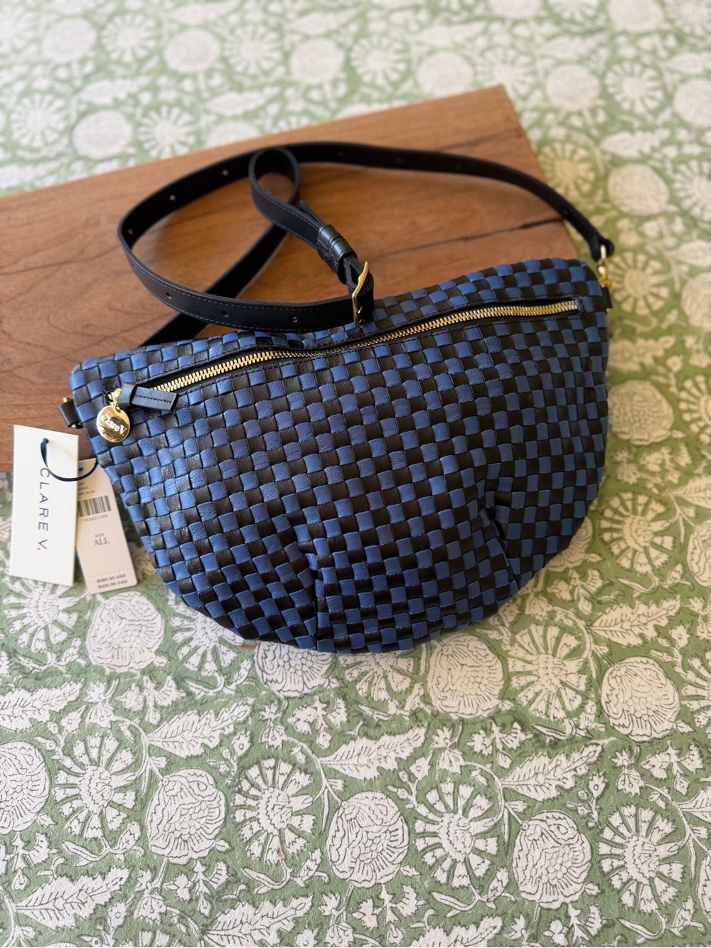 🦋Clare V🦋Navy and Royal blue Woven Crossbody Belt Bag with Gold Hardware